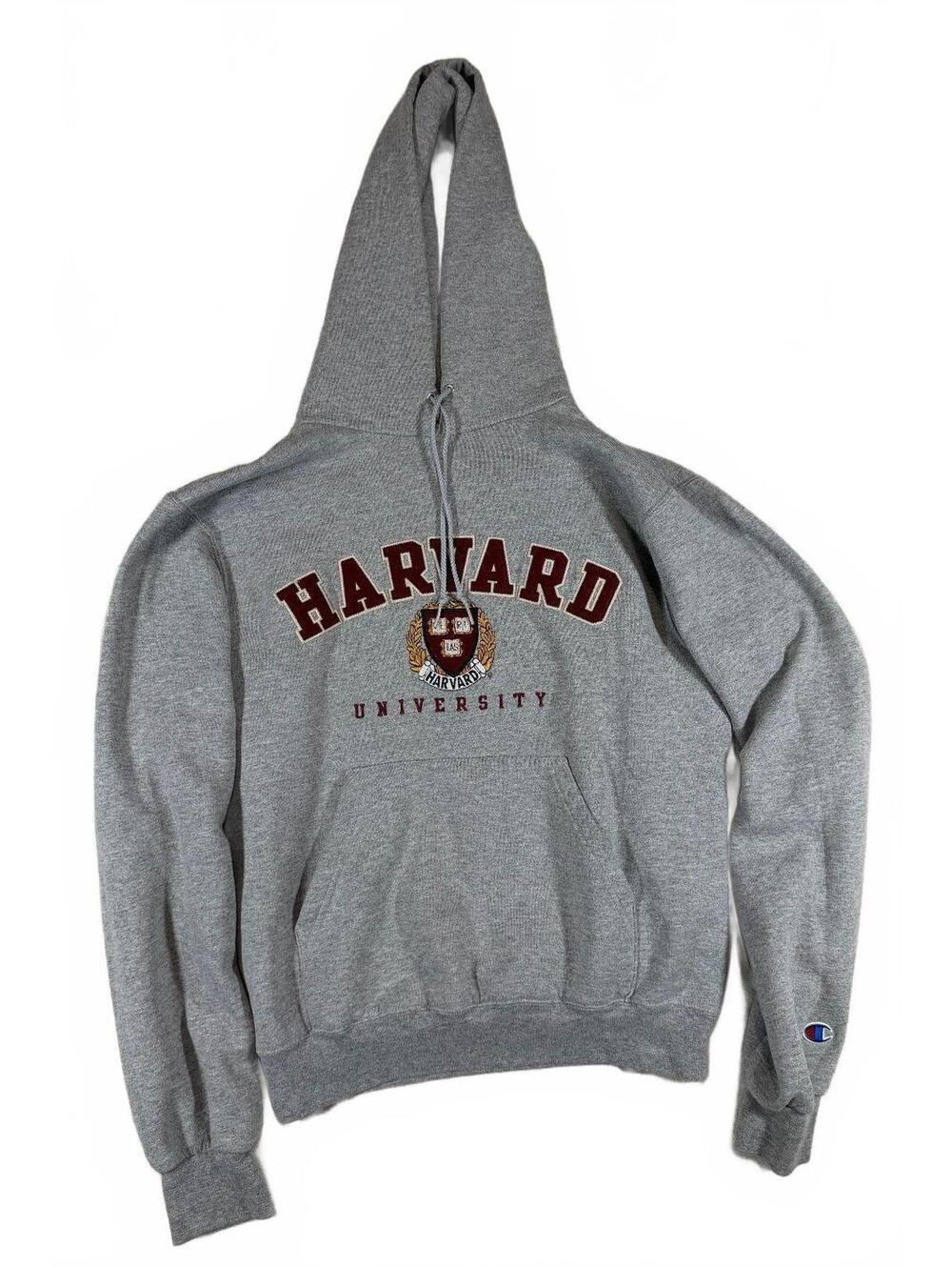 Champion Brand Harvard University Embroidered Gray Hoodie Size S
